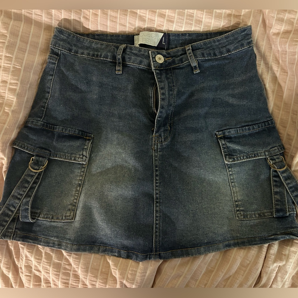 Dark Denim Mini Skirt with Pockets